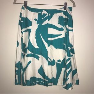 Ann Taylor Skirt SILK Patterned Teal & White Sz 4 Swing Skirt SEE DSX